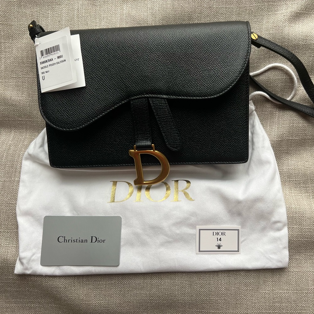 Dior SADDLE POUCH CALFSKIN NWT attached w/ dust bag, box and original receipt.
